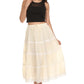 Sakkas Solid Embroidered Crochet Lace Trim Gypsy Bohemian Mid Length Cotton Skirt