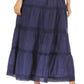 Sakkas Solid Embroidered Crochet Lace Trim Gypsy Bohemian Mid Length Cotton Skirt