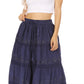 Sakkas Solid Embroidered Crochet Lace Trim Gypsy Bohemian Mid Length Cotton Skirt