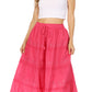 Sakkas Solid Embroidered Crochet Lace Trim Gypsy Bohemian Mid Length Cotton Skirt