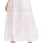 Sakkas Solid Embroidered Crochet Lace Trim Gypsy Bohemian Mid Length Cotton Skirt