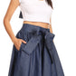 Sakkas Atieno Flared Circle Chambray  Boho Mid Skirt with Elastic Waist