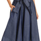 Sakkas Atieno Flared Circle Chambray  Boho Mid Skirt with Elastic Waist