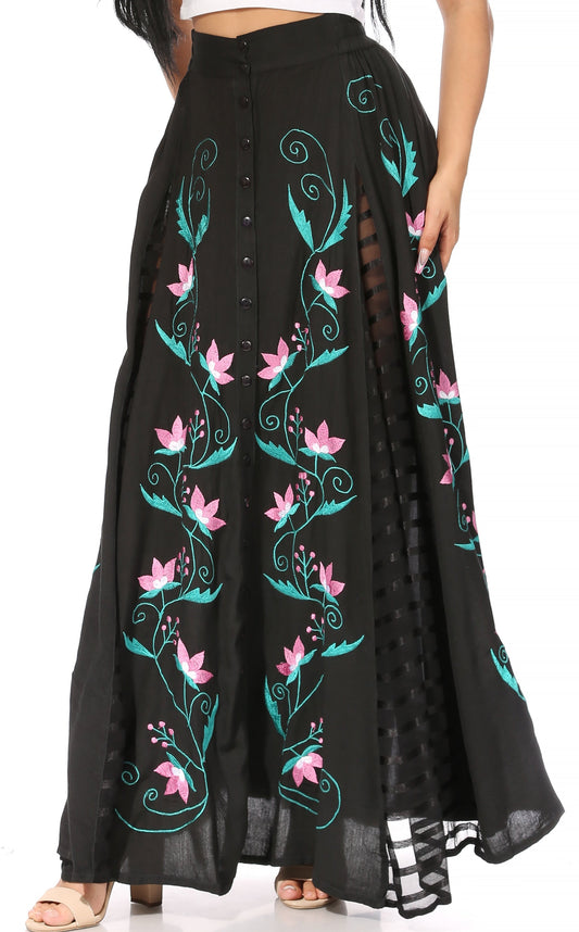Falda Larga Maxi Bohemio Casual Floral con Cintura Elástica Entallada para Mujer Sakkas Sarita