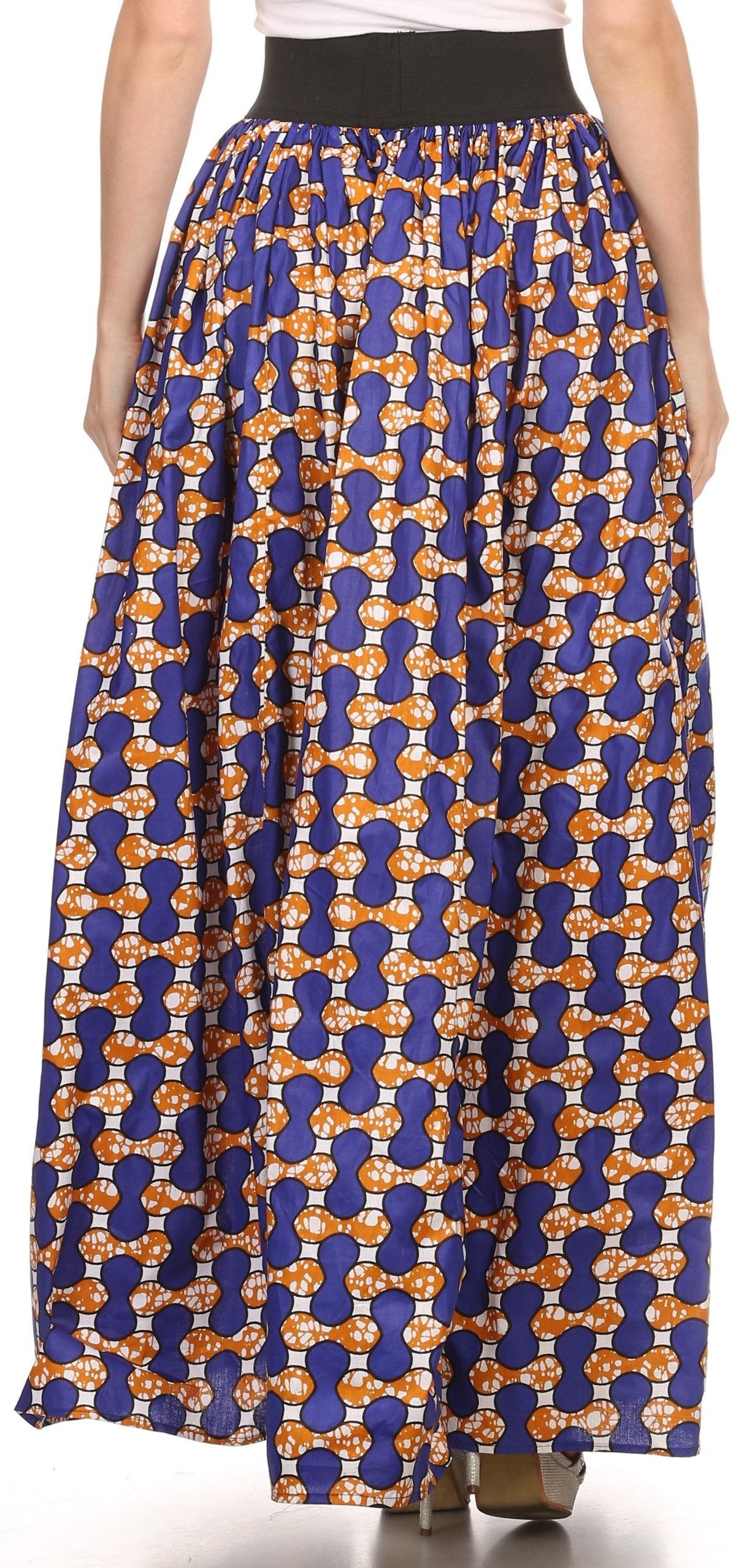 Sakkas Fawna Patterned Long Wax Print Adjustable Waist Skirt With Pockets
