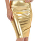 Sakkas Women's Shiny Metallic Liquid High Waist Pencil Skirt