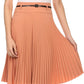 Sakkas Knee Length Pleated A-Line Skirt with Skinny Belt