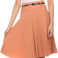 Sakkas Knee Length Pleated A-Line Skirt with Skinny Belt