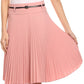 Sakkas Knee Length Pleated A-Line Skirt with Skinny Belt