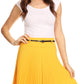 Sakkas Knee Length Pleated A-Line Skirt with Skinny Belt
