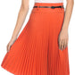 Sakkas Knee Length Pleated A-Line Skirt with Skinny Belt