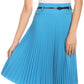 Sakkas Knee Length Pleated A-Line Skirt with Skinny Belt
