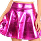 Sakkas Womens Liquid Metallic Stretchy Flared Sporty Mini Skater Skirt  USA Made