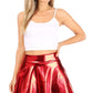 Sakkas Womens Liquid Metallic Stretchy Flared Sporty Mini Skater Skirt  USA Made