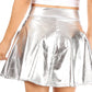 Sakkas Womens Liquid Metallic Stretchy Flared Sporty Mini Skater Skirt  USA Made