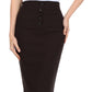 Sakkas Petite High Waist Stretch Pencil Skirt with Four Button Detail