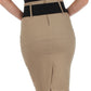 Sakkas Petite High Waist Shirred Stretch Pencil Skirt with Wide Belt