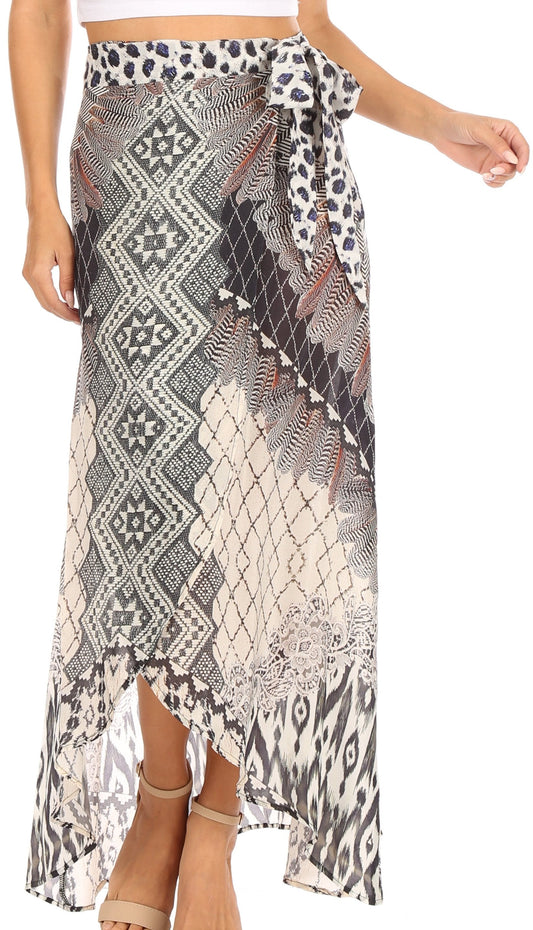 Sakkas Amaia Falda Larga Cruzada Floral Maxi Bohemio Casual de Verano para Mujer, Cubrebaños