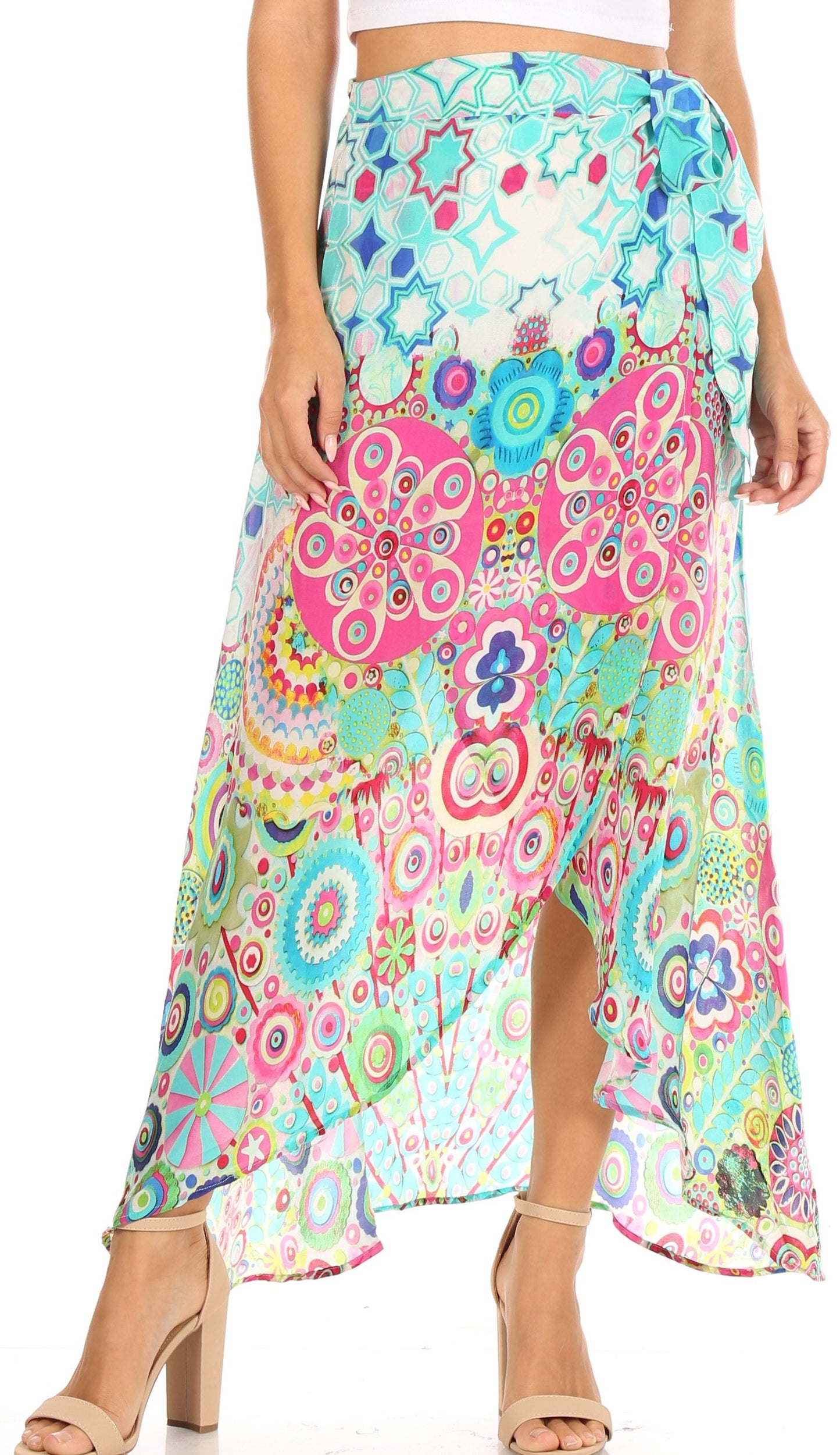 Sakkas Amaia Women's Maxi Floral Print Boho Summer Casual Long Wrap Skirt Cover-up