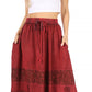 Sakkas Sandra Women's Casual Long Maxi Boho Gypsy Skirt Elastic Waist & Pockets