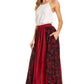 Sakkas Maran Women's Boho Embroidery Skirt with Lace Elastic Waist and Pockets