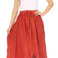 Sakkas Zarah Women's Boho Embroidery Gypsy Skirt with Lace Elastic Waist Pockets