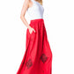 Sakkas Zarah Women's Boho Embroidery Gypsy Skirt with Lace Elastic Waist Pockets