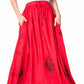 Sakkas Zarah Women's Boho Embroidery Gypsy Skirt with Lace Elastic Waist Pockets
