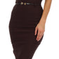 Sakkas High Waist Stretch Pencil Skirt with Metallic Bow Skinny Belt