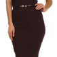 Sakkas High Waist Stretch Pencil Skirt with Metallic Bow Skinny Belt