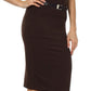Knee Length High Waist Stretch Pencil Skirt with Skinny Belt