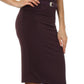 Knee Length High Waist Stretch Pencil Skirt with Skinny Belt