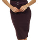 Knee Length High Waist Stretch Pencil Skirt with Skinny Belt