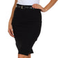 Knee Length Stretch Pencil Skirt with Skinny Belt