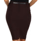 Knee Length Stretch Pencil Skirt with Skinny Belt