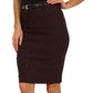 Knee Length Stretch Pencil Skirt with Skinny Belt
