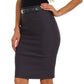 Knee Length Stretch Pencil Skirt with Skinny Belt