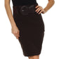 Petite High Waist Stretch Pencil Skirt with Wide Belt
