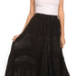 Sakkas Alber Adjustable Waist Boho Skirt With Detailed Embroidery With Ruffle Trim