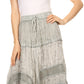 Sakkas Alber Adjustable Waist Boho Skirt With Detailed Embroidery With Ruffle Trim