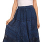 Sakkas Alber Adjustable Waist Boho Skirt With Detailed Embroidery With Ruffle Trim