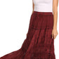 Sakkas Alber Adjustable Waist Boho Skirt With Detailed Embroidery With Ruffle Trim
