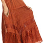 Sakkas Alber Adjustable Waist Boho Skirt With Detailed Embroidery With Ruffle Trim