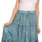 Sakkas Alber Adjustable Waist Boho Skirt With Detailed Embroidery With Ruffle Trim