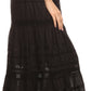Sakkas 80123 - Gia Bohemian Adjustable Lace Embroidered Wide Lined Long Ethnic Skirt  - Black - OS