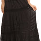 Sakkas 80123 - Gia Bohemian Adjustable Lace Embroidered Wide Lined Long Ethnic Skirt  - Black - OS