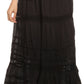 Sakkas 80123 - Gia Bohemian Adjustable Lace Embroidered Wide Lined Long Ethnic Skirt  - Black - OS
