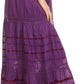 Sakkas 80123 - Gia Bohemian Adjustable Lace Embroidered Wide Lined Long Ethnic Skirt  - Black - OS
