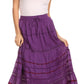 Sakkas 80123 - Gia Bohemian Adjustable Lace Embroidered Wide Lined Long Ethnic Skirt  - Black - OS