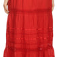 Sakkas 80123 - Gia Bohemian Adjustable Lace Embroidered Wide Lined Long Ethnic Skirt  - Black - OS